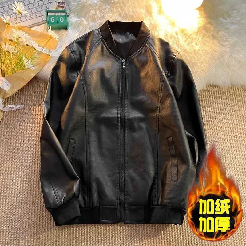 Leather Jacket Mens High Street Fashion Handsome Loose Casual Leather Spring Students Plus Fleece BaseballT251029
