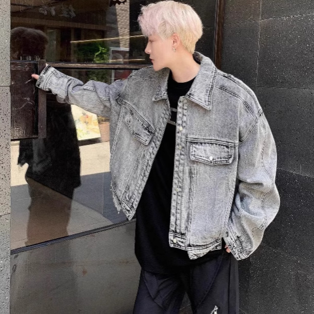 Padded Shoulder Denim Jacket Men's Spring And Autumn American High Street Workwear Jacket Designer Jacket Washed Loose Cool Denim Jacket