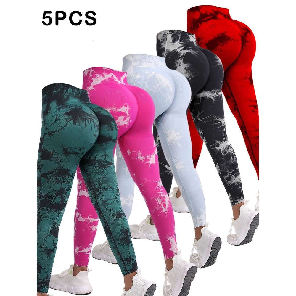 5-Pack Rainbow Tie-Dye High Waisted Sculpting Fiess Pants, Quick-Dry Running Yoga Butt-Lifting Sports Leggings, Women'S Clothing