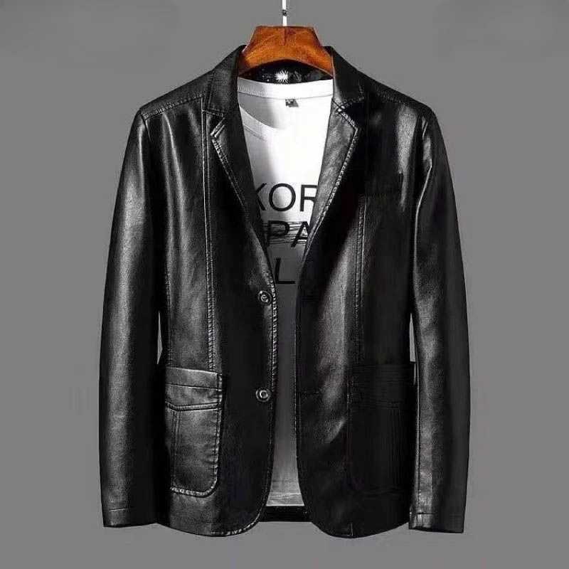 Haining Mens Genuine Leather Jackets Autumn Winter New Middleaged Business Casual Suit Jackets Collar Fleece Thickened LeatherT251029
