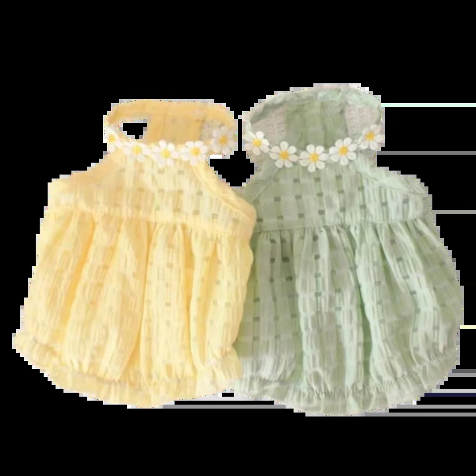 Floral Style Collar Cat Dress Thin Yellow Green Puppy Tutu Skirt Cute Mini Pet Clothes Cat Party Dress for Summer 251029