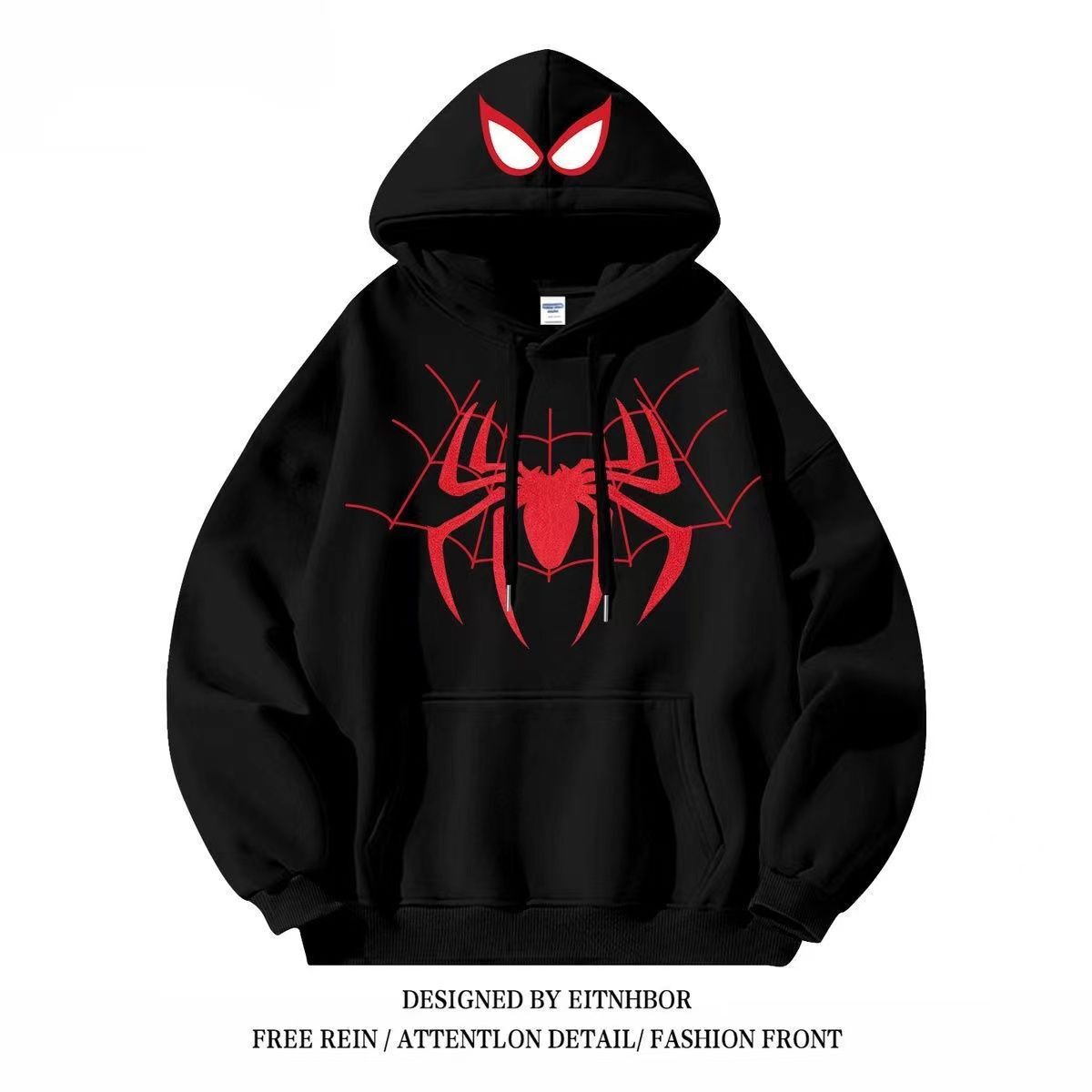American retro designer velvet Spider Man hoodie for male and female students, loose and fashionable new jacket for autumn and winter