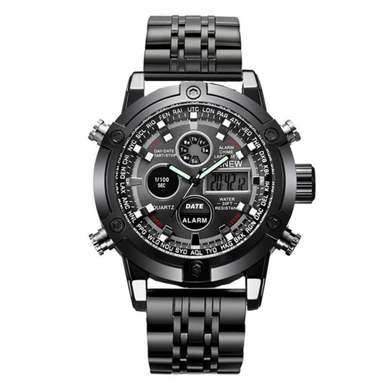 New Brand Fashion Alloy Strap Electronic Dual Display Sports Men's Watch