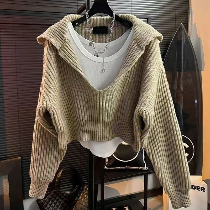 Korean Style Womens Sweater Winter Elegant Matching Long Sleeve Top Chic Casual Pullover Solid Blouse Knitwear Jumper Y2K Top 251029