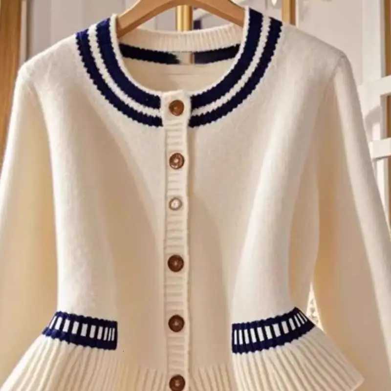 Women Clothes Spring Autumn Fashion Korean Button Color Blocking Knitting Cardigan Female Allmatch Appear Thin Sweater Coat TopT251028