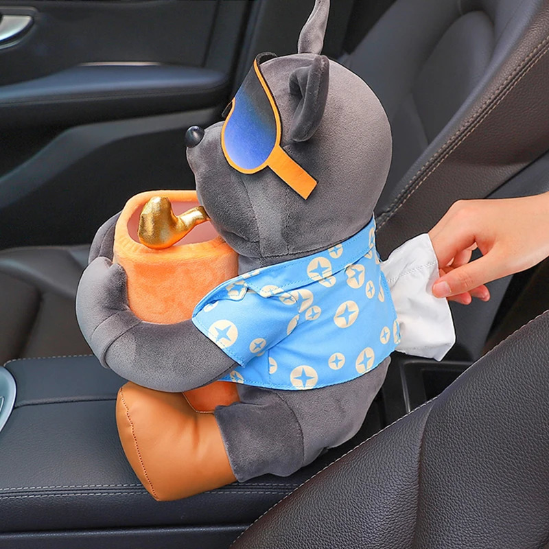 2 In 1 Car Tissue Box Doll Cartoon Garbage Can Dog Monkey Rabbit Short Plush Car Tissue Holder Car Tissue Box Car Accessories 251029