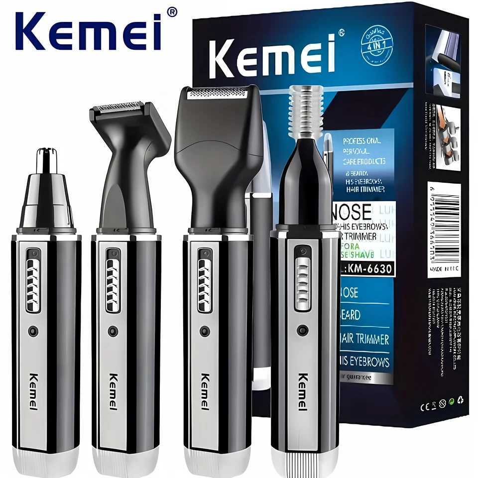 Kemei KM6630 4 in 1 Nose Eyebrow Hair Beard Trimmer Rechargeable Electric Shaver Nose Ear Trimmer With Temple Cut for Men M251029