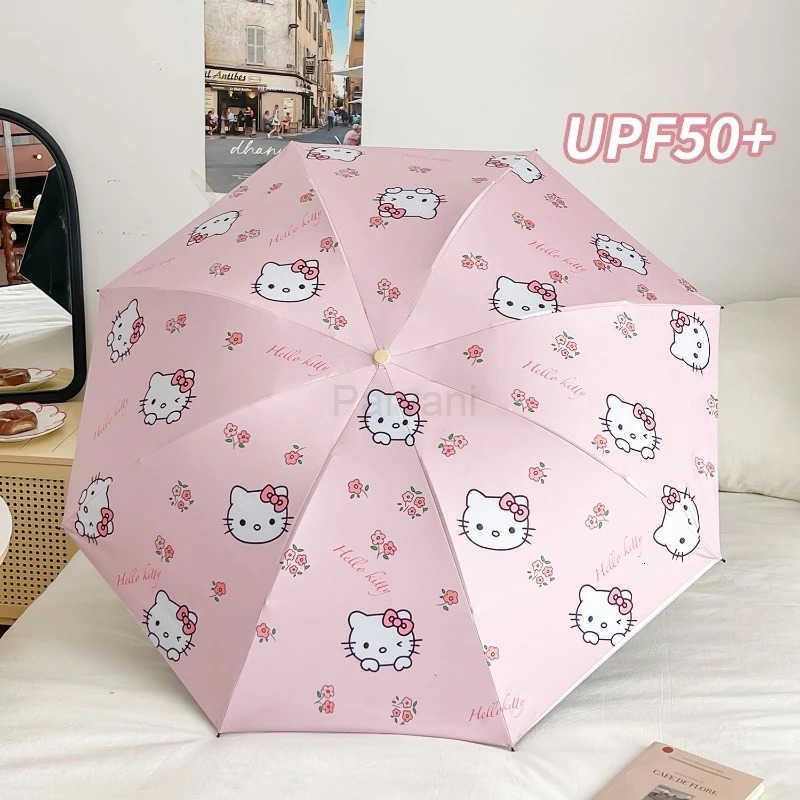 Sanrio Sanrio Hello Kitty Automatic Umbrella Creative Highvalue Cute Printed Thickened Strong Black Rubber Sunscreen Sunshade Umbrella L251029