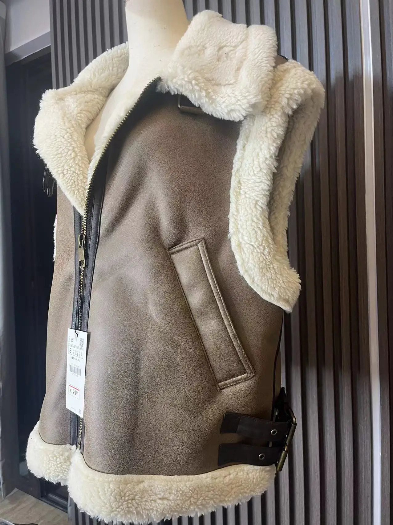 AutumnWinter Product Womens Fashion Casual Polo Neck Zipper Tri Color Fleece Panel Tank Top 251029