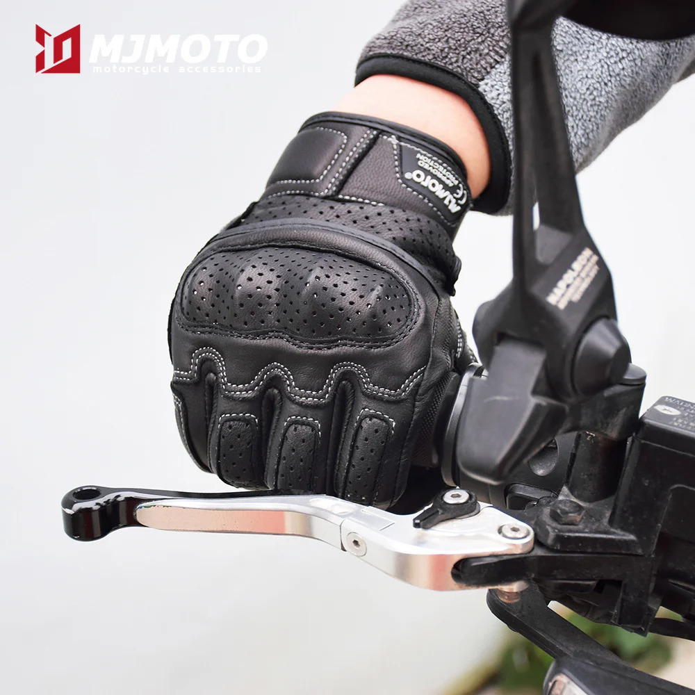 With CE Approved Summer Retro Perforated Leather Motorcycle Gloves Men Women Full Finger Motocross Dirt Biker Glove Guantes Moto 251013