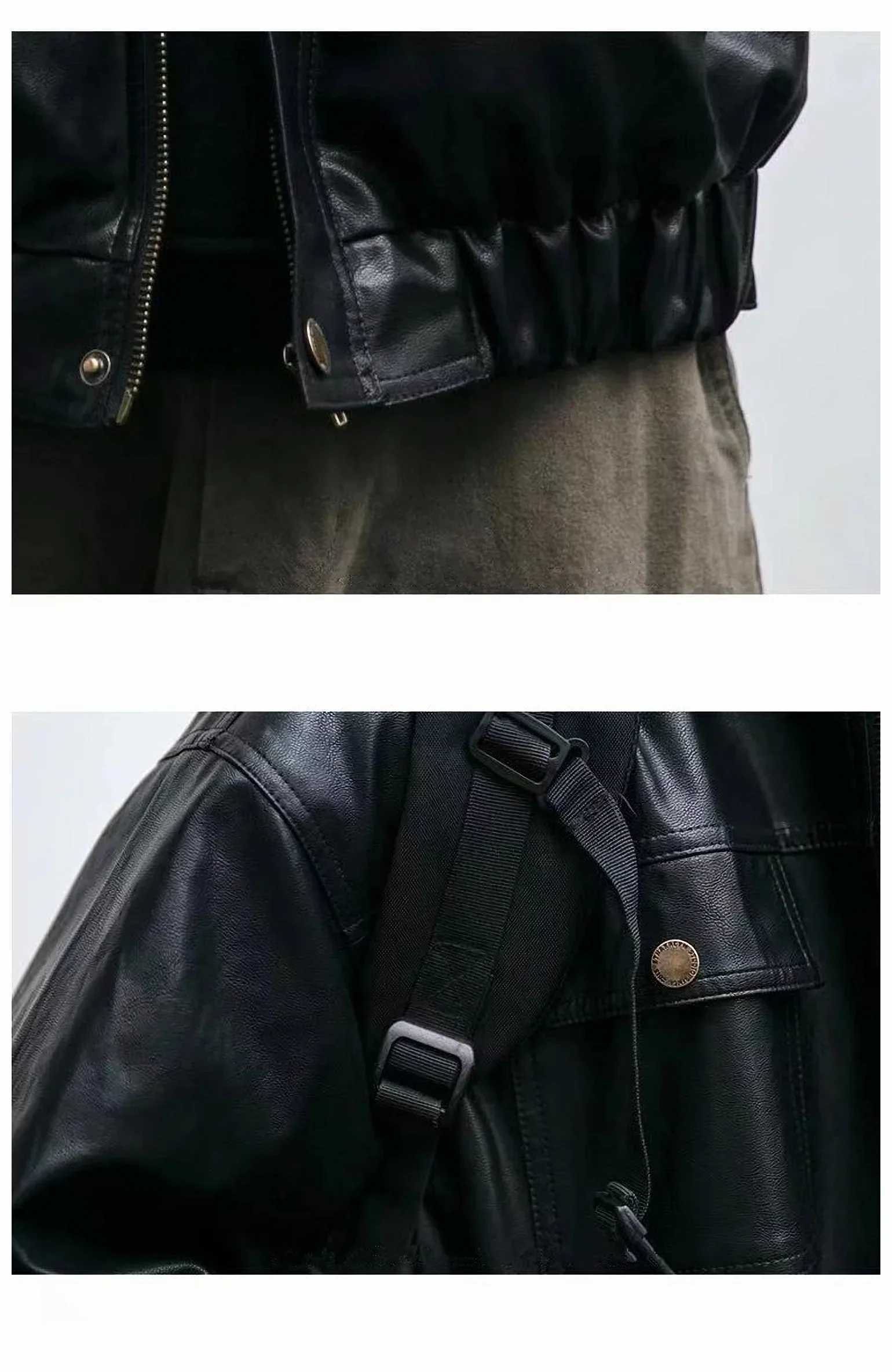 Oversized Mens Leather Jackets Black VIntage PU Biker Coat Faux Leather Bomber Jacket Punk Big Pockets Windbreaker OvercoatT251029