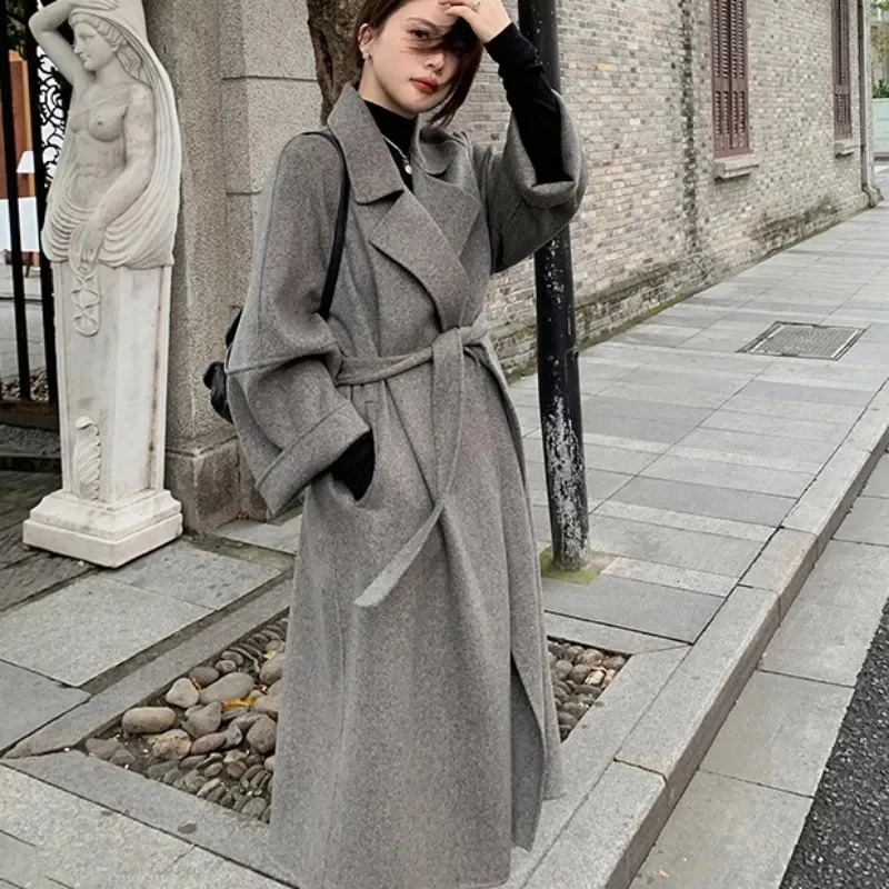 Doublesided Cashmere Big Collar Womens Coat 100 Pure Wool Reversible Woolen HighEnd Fashion Loose Wear 251028