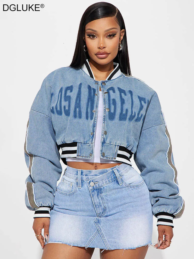 DGLUKE Cropped Bomber Jacket Women Letter Printed Varsity Jacket Patchwork Fleece Baseball Jackets Y2K Streetwear Coat 251029