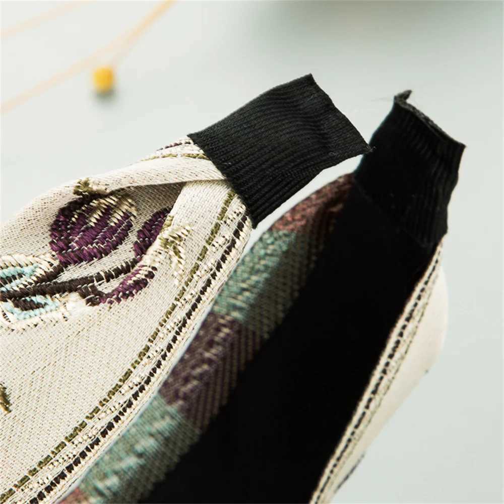 Embroidery Knotted Wide Hairbands For Women Girls Headwear Ethnic Fabric Headbands Female Flower Hair Hoop Hair BandW251028