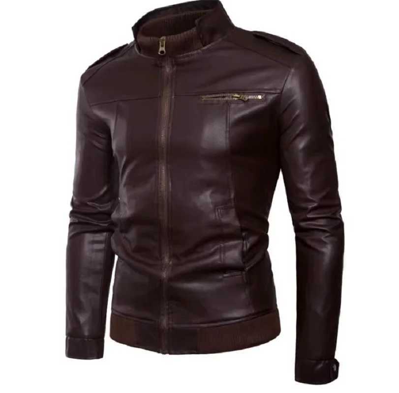 New Mens Leather Jacket Motorcycle Jacket Trendy Standup Collar Slimming Mens Leather Jacket Casual CoatT251029