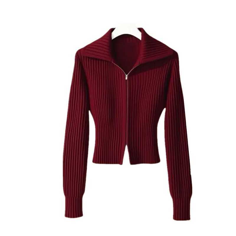 Fashion Zipper Knitted Cardigan Sweater Women Tops Autumn Winter 2025 New HighEnd Long Sleeve Slim Knitwear Jacket Female B754T251028