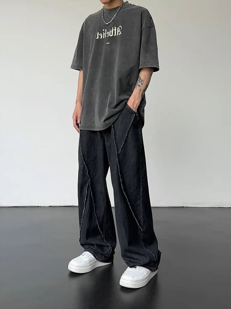 2025 Men HipHop Distressed Jeans Pants Men Ripped Patchwork Denim Pants Male Oversized Loose Casual Streetwear Wide Leg Trousers 251029