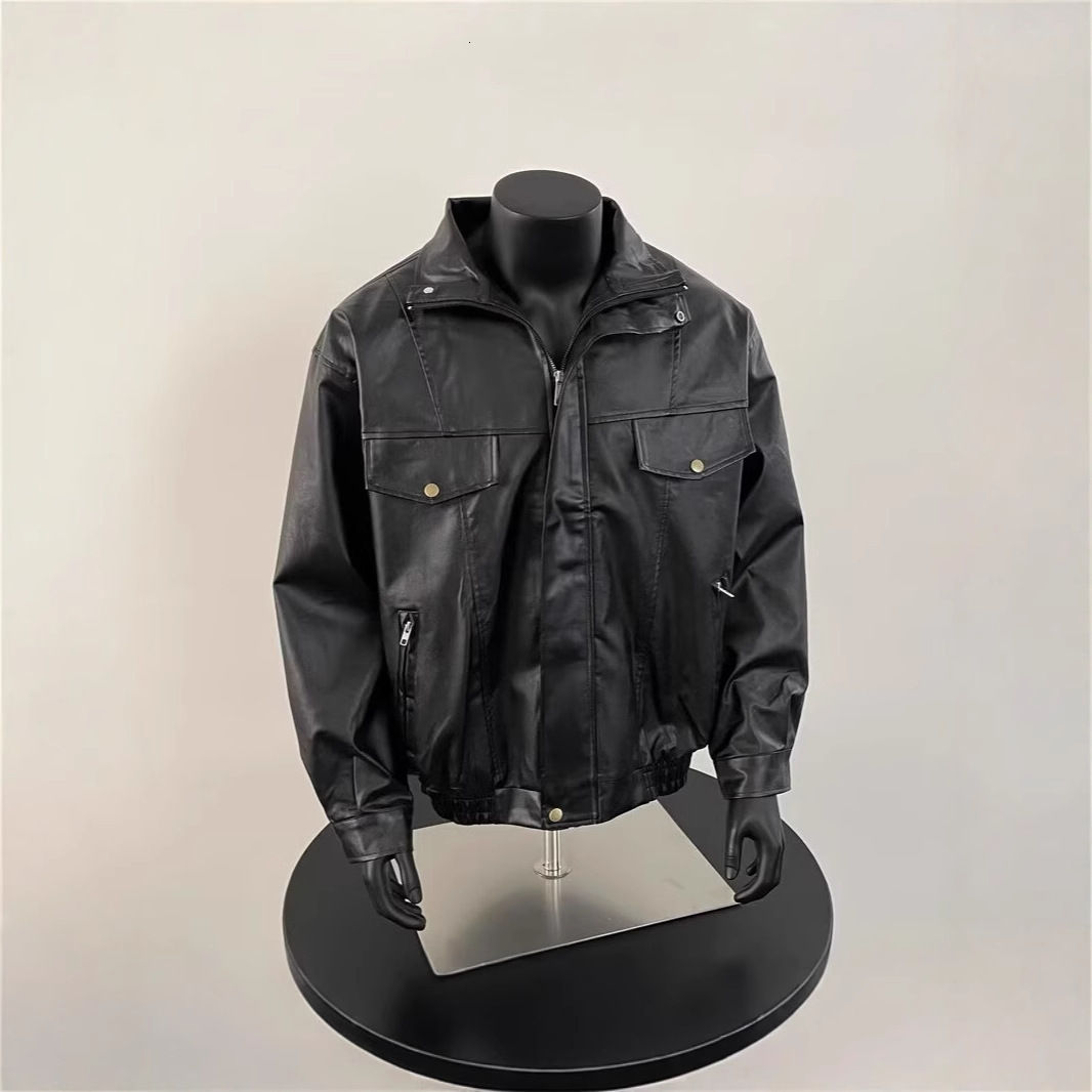 Motorcycle Jacket PU Leather Coat Men's Casual Short Designer Jacket Spring Autumn High-end Pilot Collar Leather Jacket