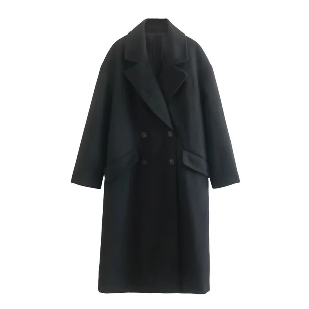 Winter Product Womens Fashion and Casual Versatile Flip Collar Double breasted Button Long Woolen Coat Co 251028