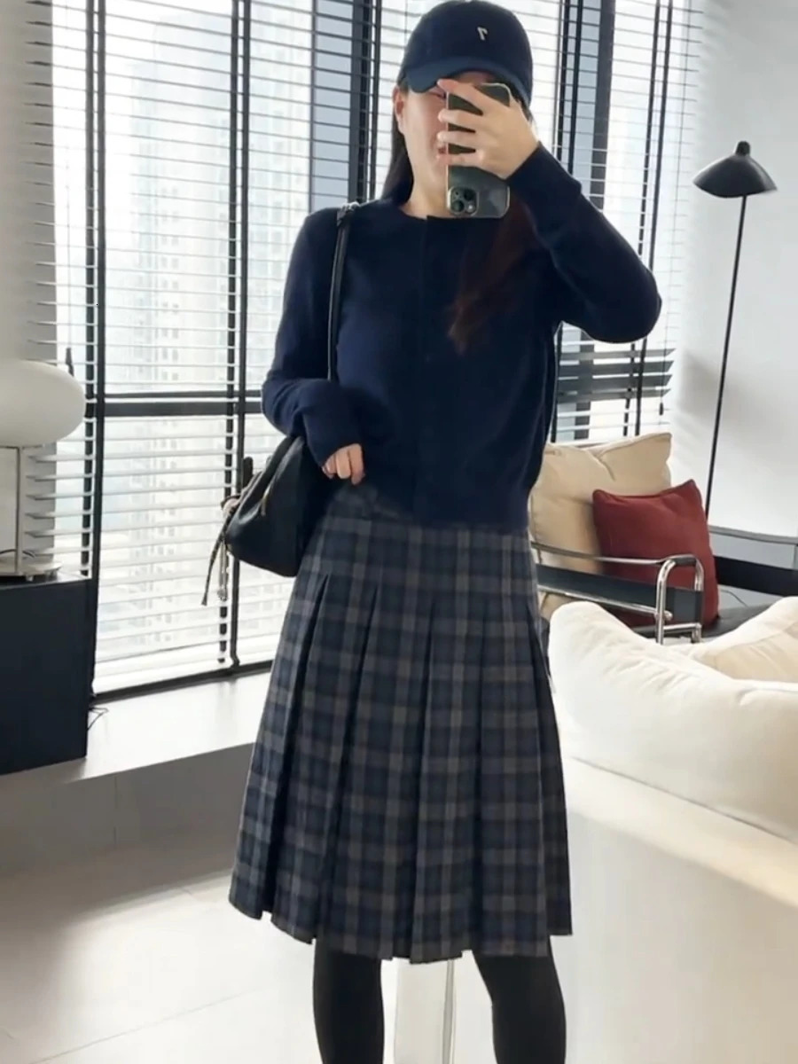 Retro Tweed Plaid ALine Skirt High Waist Slimming Ele Versatile Womens Early Autumn Winter Faion Skirt 251028