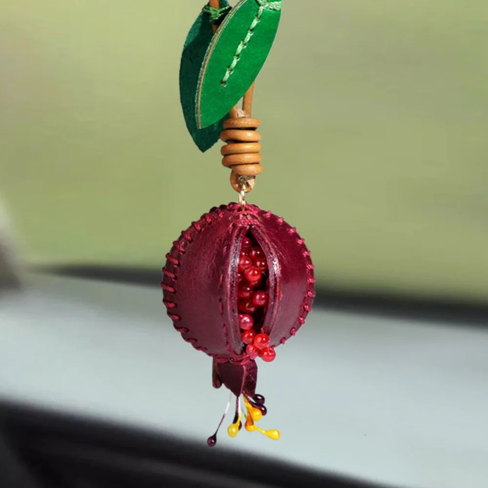 Genuine Leather Pomegranate Fruit Pendant Creative Handmade Fashion Delicate Handbag Ornament Cute Personalized Bag Accessories 251029