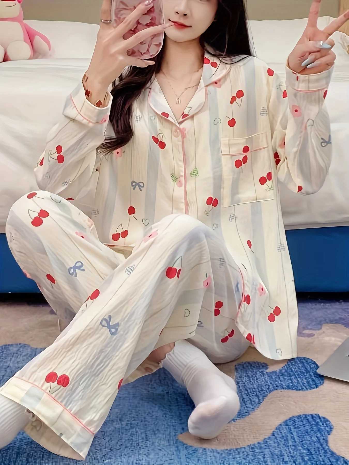 HighValue New Womens Pajama Set Simple Casual Sweet Loungewear for Spring Autumn WinterT251029