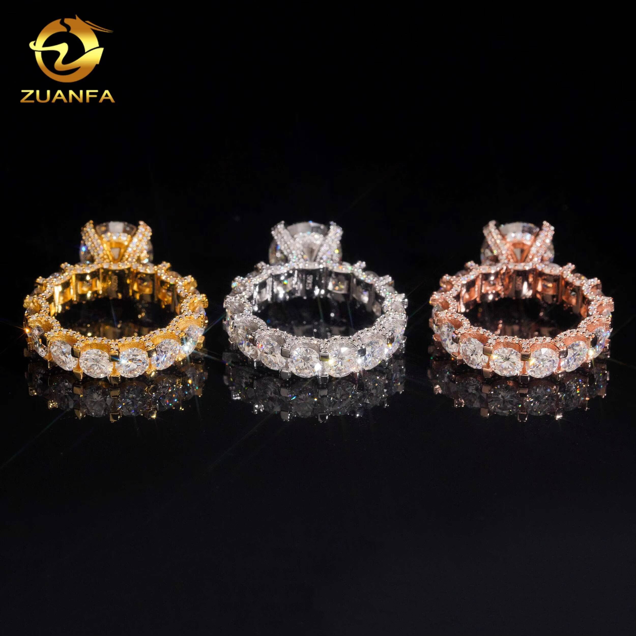 Fashion Hip Hop Jewelry 925 Silver 4Ct Round Cut Moissanite Diamond Ring Pass Diamond Tester Hip Hop Ring Iced Out Ring