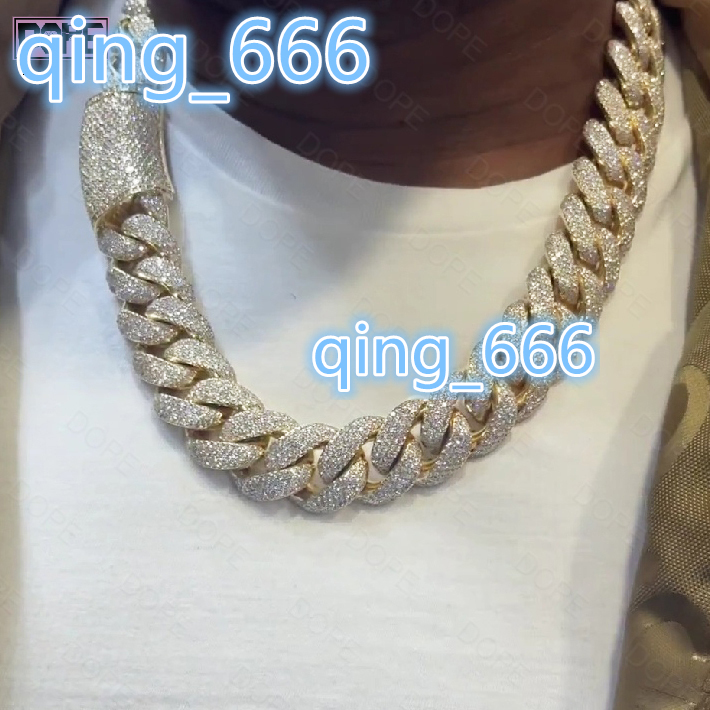 Hiphop 18mm Cuban Link Chain Chunky Heavy Curved 925 Silver Iced Out Buss Down Miami Moissanite Cuban Chain