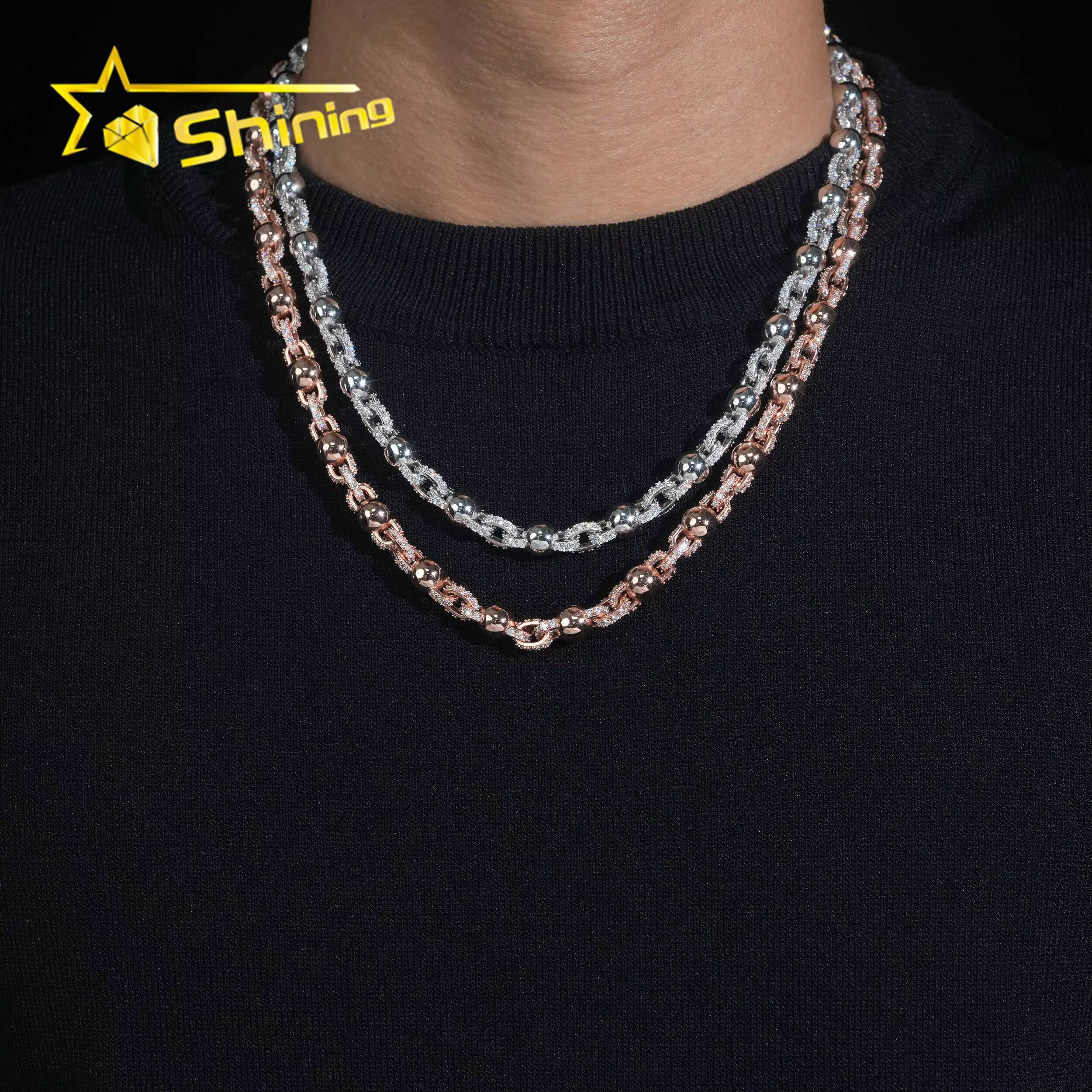 Popular 925 Sterling Silver 8mm Ball Chain Link Hip Hop Jewelry Men Women Iced Out Cuban Link Chain Moissanite Necklace