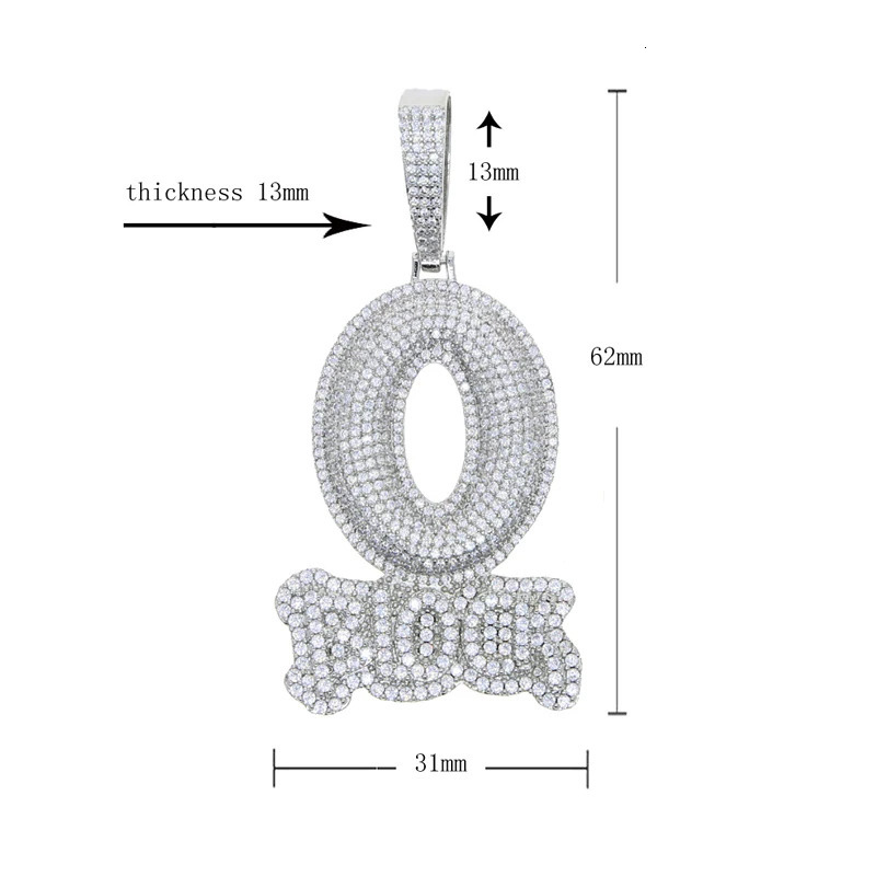 Iced Out Letter O Block Pendant Bling Cubic Zirconia Micro Pave Cz Paved Hip Hop Men Boy Rope Chain Jewelry 251029