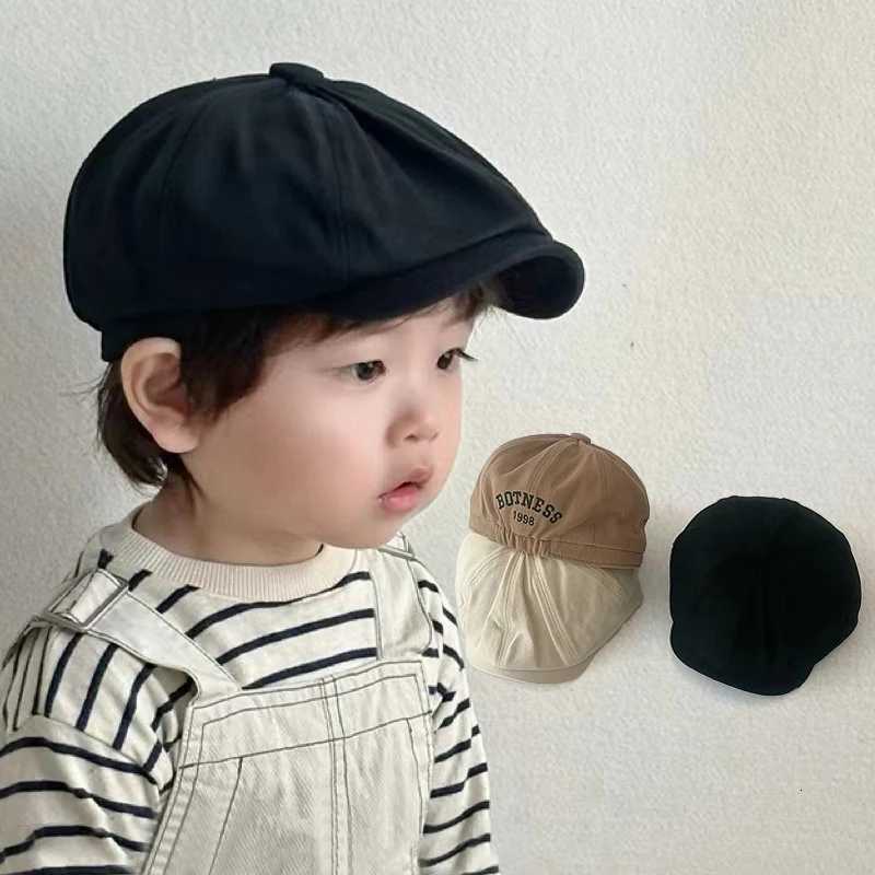 Solid Color Kids Beret Hat Embroidered Letter Baby Newsboy Cap Casual Boys Girls Sunshade Forward Hat251028