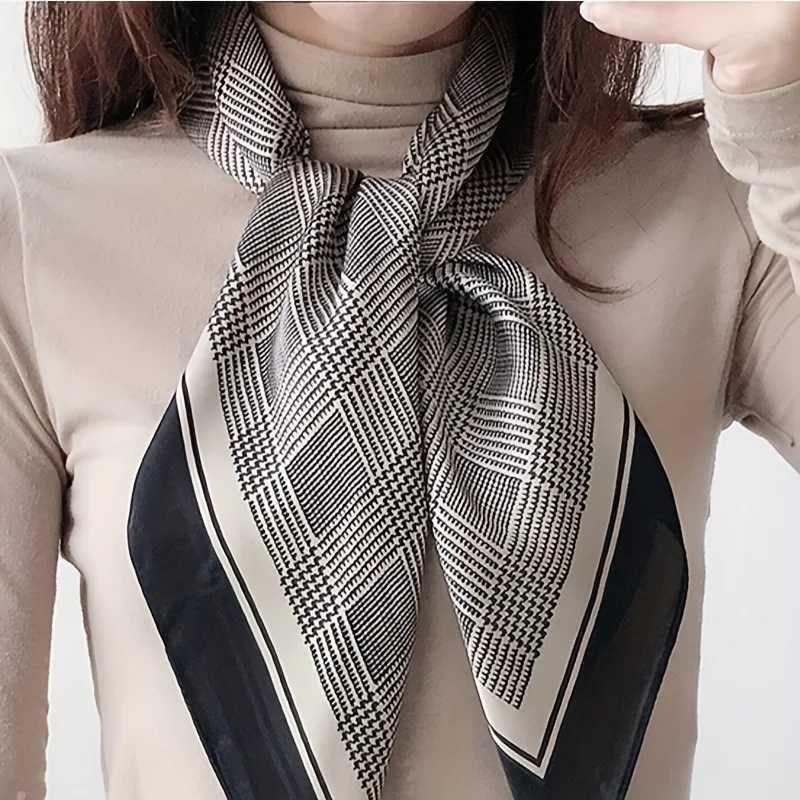 2758 Black Gray Houndstooth Square Scarf Boho Thin Silk Feeling Neck Scarf Professional Decorative Small Scarf For WomenW251029