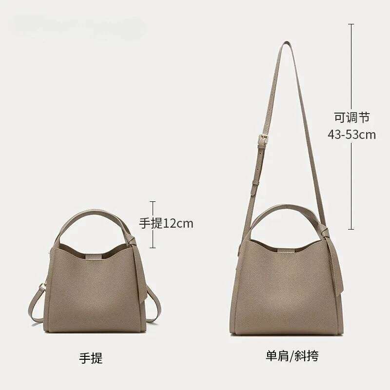 Women Cow Genuine Leather Shoulder Bag Female Fashion Cowhide Designer Handbags Lady Commuting Large Capacity Bucket Bags
