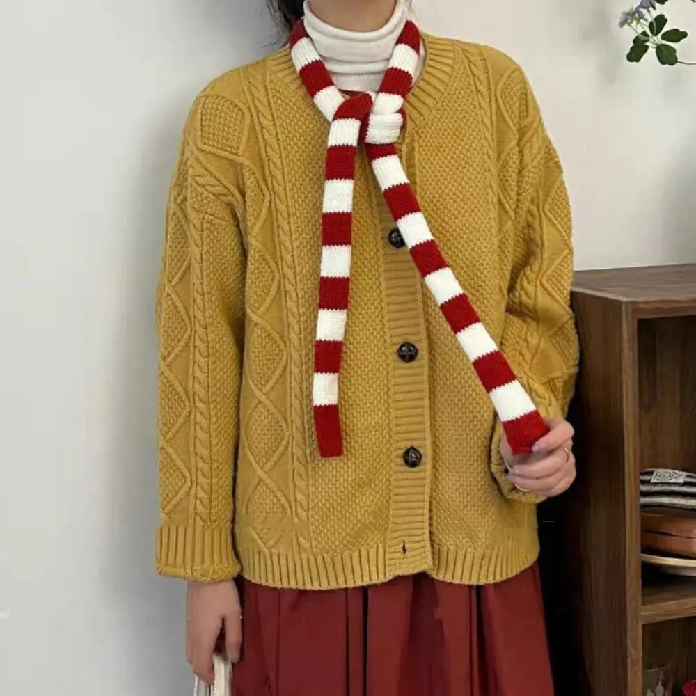 Multicolor Thin Stripe Scarf Knitted Slim Narrow Ribbon Scarves Allmatch Decorative Waistband Unisex Street Casual Neckerchief 251029