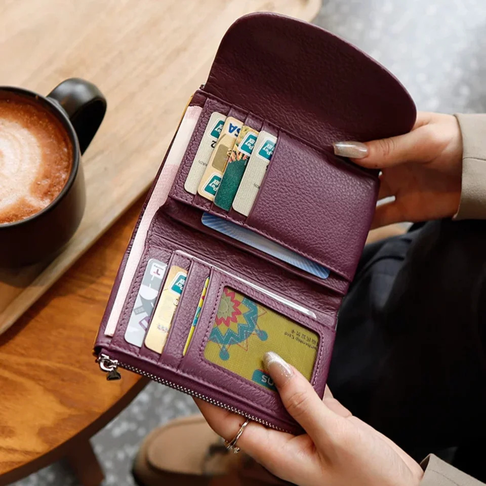Women Tricolor Wallet Cow Leather Card Holder Clutch Zipper Coin Pocket Short Wallet Cash Purse With Po ID Window 251029