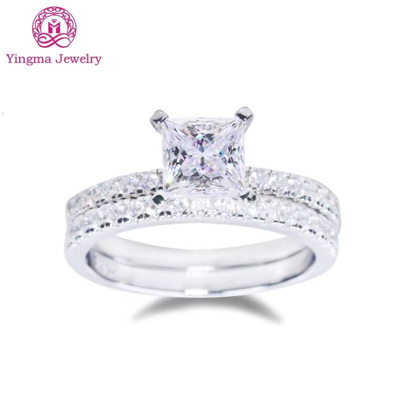 Fine Jewelry White Gold Ring 9K10K14K18K Princess Cut GRA Certificate 12 Ct D Color Moissanite Rings Set for Women Wedding