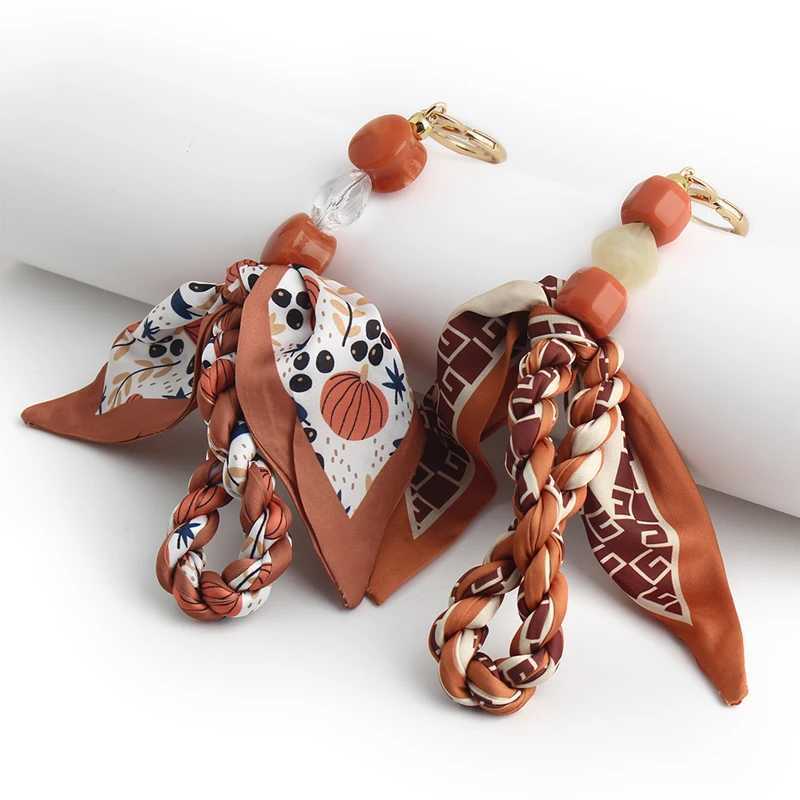 1PC 2144cm Bowknot Silk Scarf Strap Bag Short Extension Chain Braid Bag Mobile Phone Case Camera Beaded DIY Lanyard ChainW251029