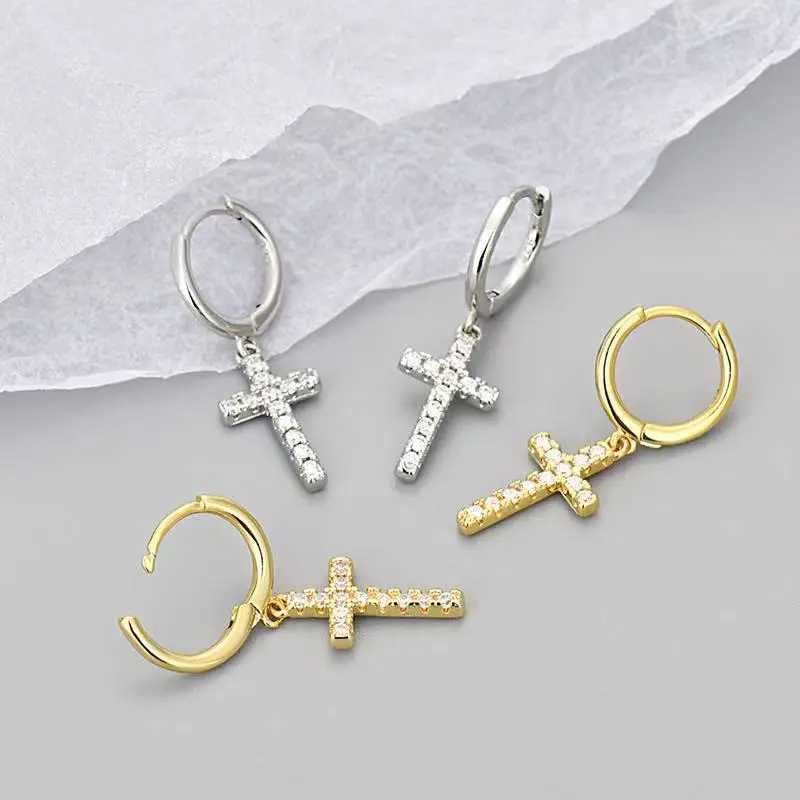Fashionable and minimalist style micro inlaid zircon cross pendant earrings suitable for womens friendship giftsW251029