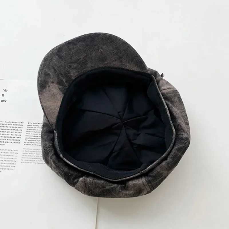 Y2K Personalized Star Sticker Rivet Design Berets Caps for Women Spring and Autumn Fashion Versatile Retro Tiedye Newsboy Hats
