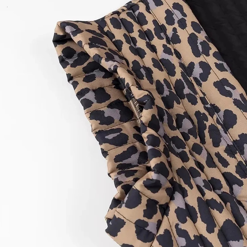 Leopard Print Winter Women Thick Waistcoat Street Style Fashion Elegant Lady Sleeveless Tops Casual Warm Clothing Streetwear 251029