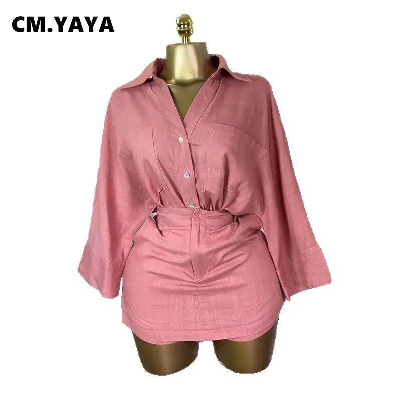 CMYAYA Fashion Womens Set Full Sleeve Turndown Collar Tshirt and Skirts Shorts Chic Two 2 Piece Sets Outfit Tracksuits 251029