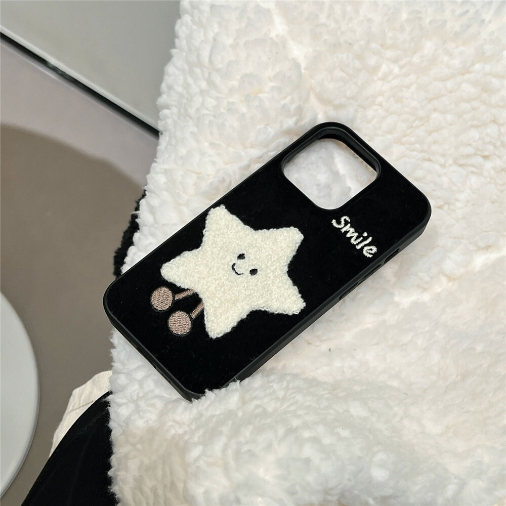 Niche Embroidered Star and Moon Phone Case Compatible with iPhone 17/16/15 Pro Cartoon Protection iPhone 14/13