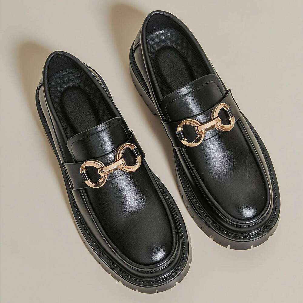 Fashion Classic Thick Sole Men's Penny Loafers Slip-On Business Dress for Gentleman Metal Buckle Formal Black Glossy Shoes