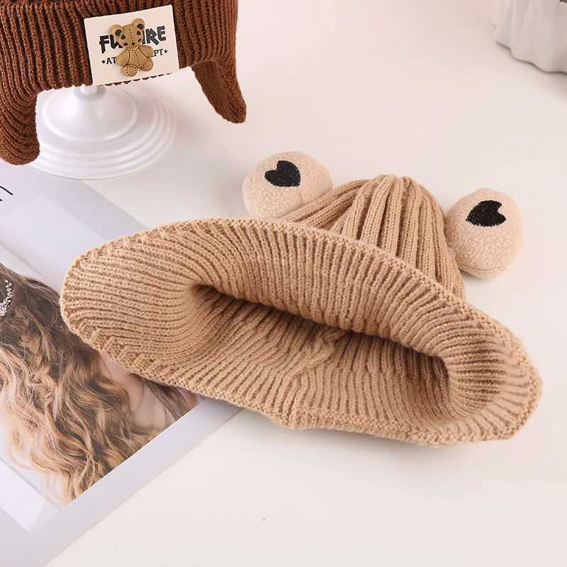 Cute Winter Knitted Baby Cap Cartoon Bear Toddler Boys Girls Warm Beanie Bonnet Hat Windproof Kids Crochet Ear Protection Caps251028