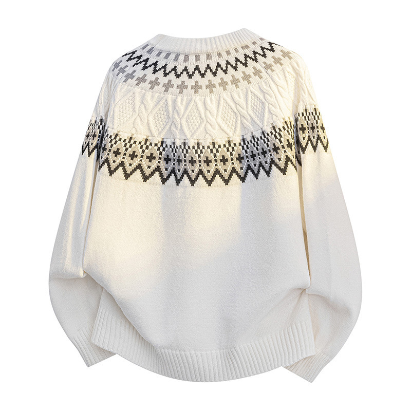 new autumn winter vintage patterned sweater for men round neck designer style trendy casual top Vintage Fashion printed pullover Long Sleeve Knitted J