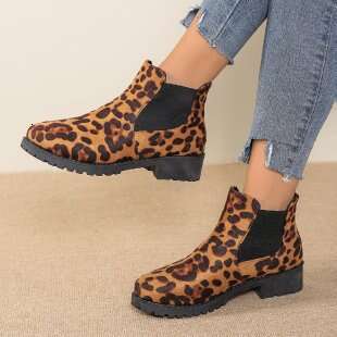 Plus Size Martin for Women Outdoor Wear 2025 Autumn and Winter New Leopard Print Ankle Boots Trendy Women's Boots