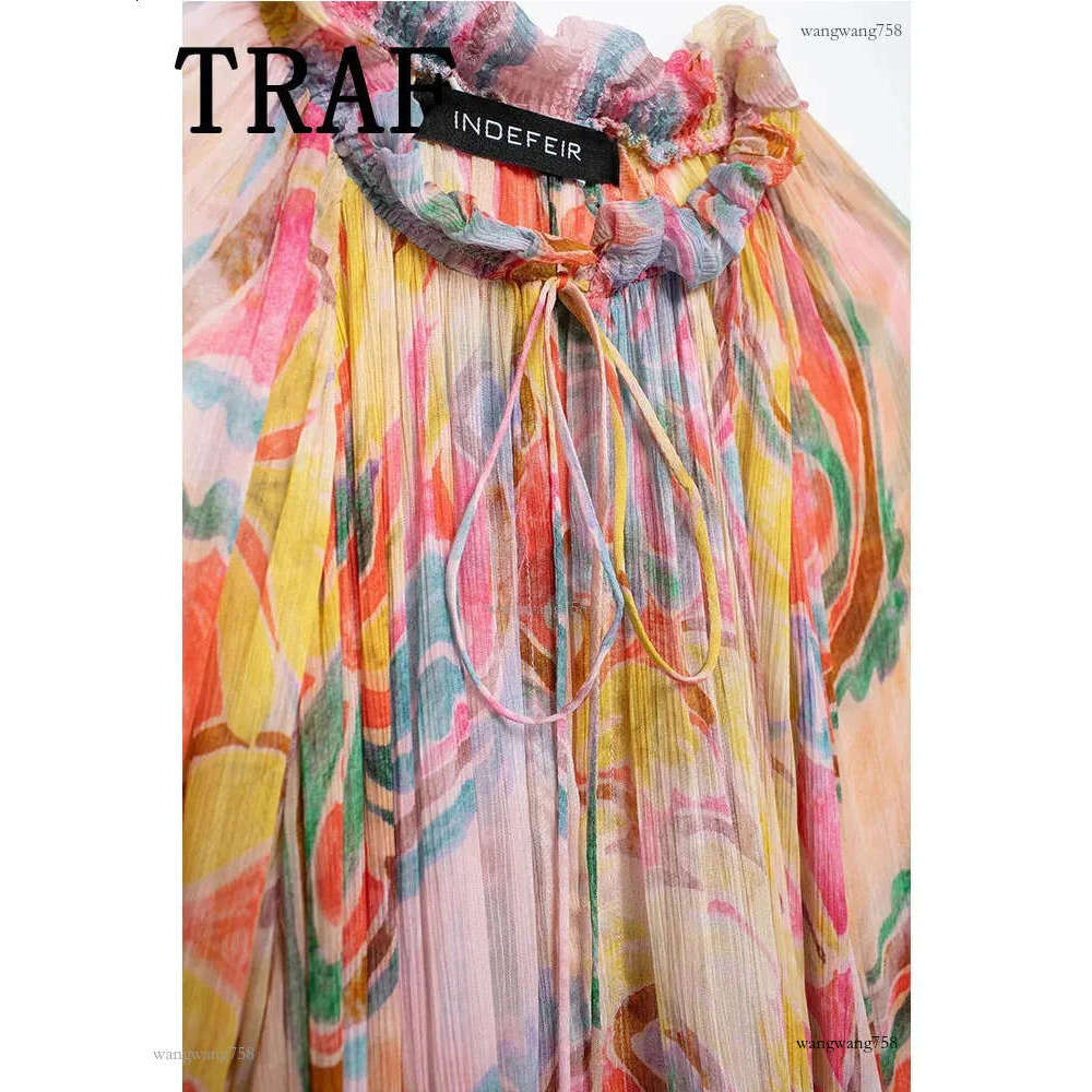 TRAF Womens Summer Midi Printed Long Sleeve Casual Elegant Party Dress 240828