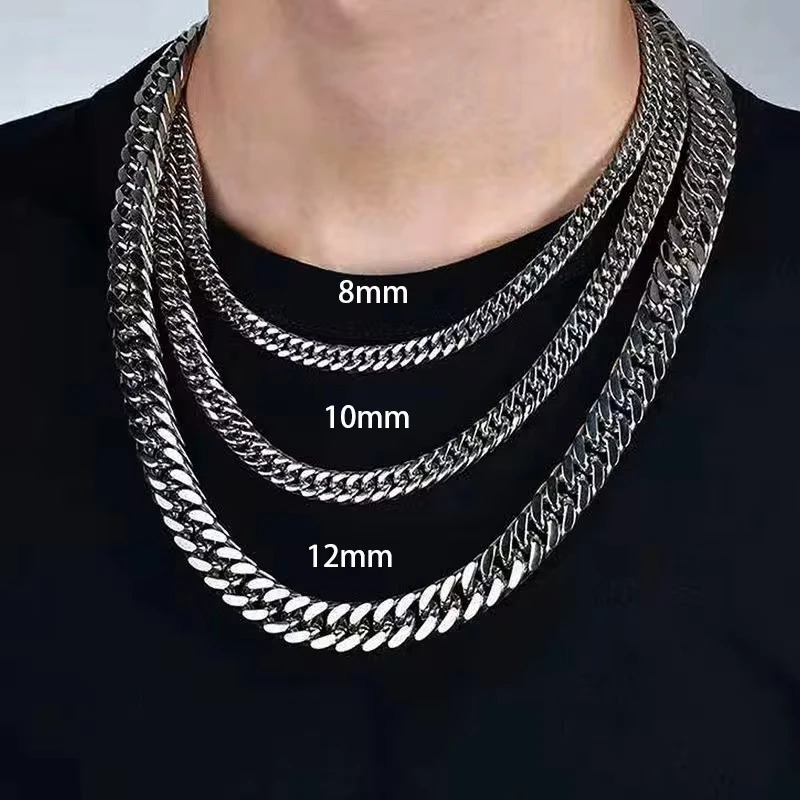 HNSP Stainless Steel Miami Cuban Link Chain Silver Color Necklace For Men 7MM9MM15MM Wide Punk Hip Hop Jewelry Accessories 251029