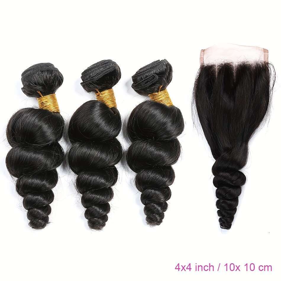 Bundles Peruvian Virgin Human Hair Loose Wave 4X4 Closure, Natural Look & Durable For Women Of All Ethnicities