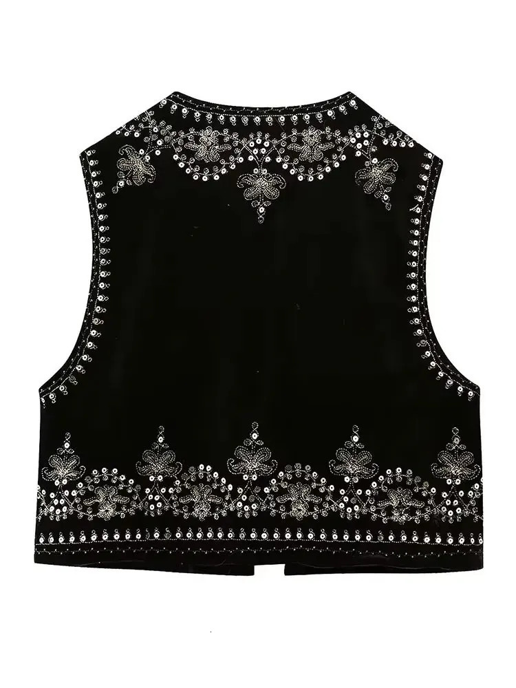 Vintage Autumn Velvet Embroidered Vest Sleeveless Jacket Women V Neck Chic Waistcoats Female Fashion Vests Coat 251029